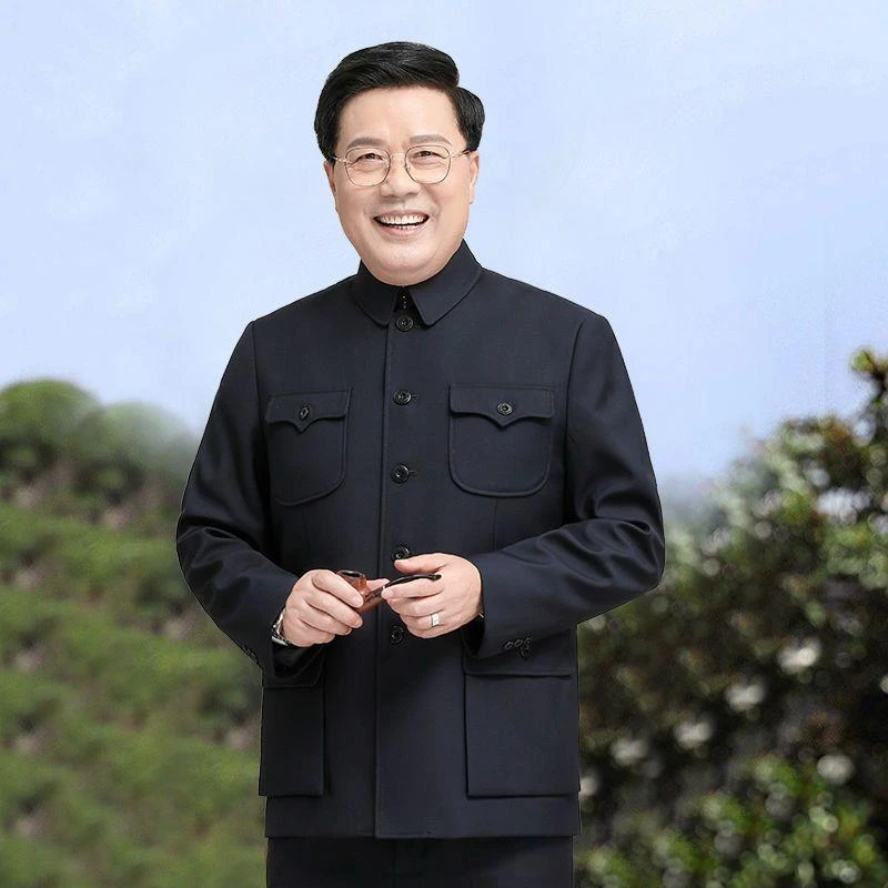 中山装爸爸套装中国风男装老人衣服老年人男套装老年中式男装外套