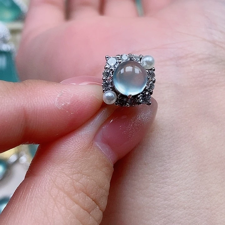 蛇纹石玉银S925镶嵌戒指C*?