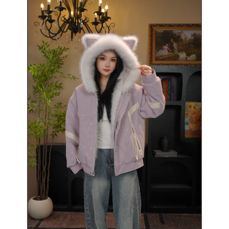 AODUOSEN/奥多森高端定制女童狐耳小香风皮衣一体毛毛外套