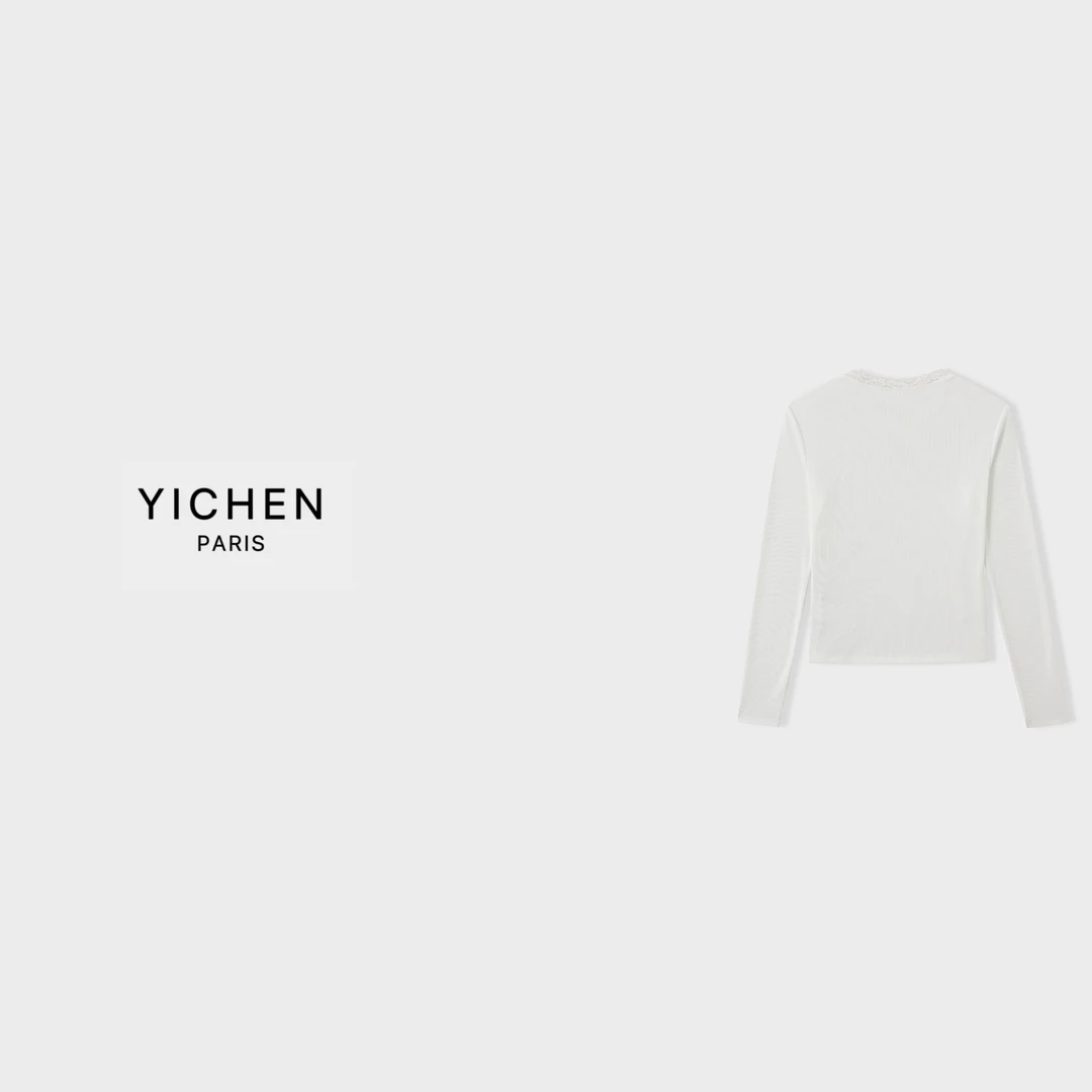 YC 珍珠白精致小花边修身显瘦打底衫-3571