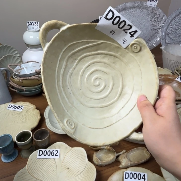 瓷024粗陶异形双耳碗