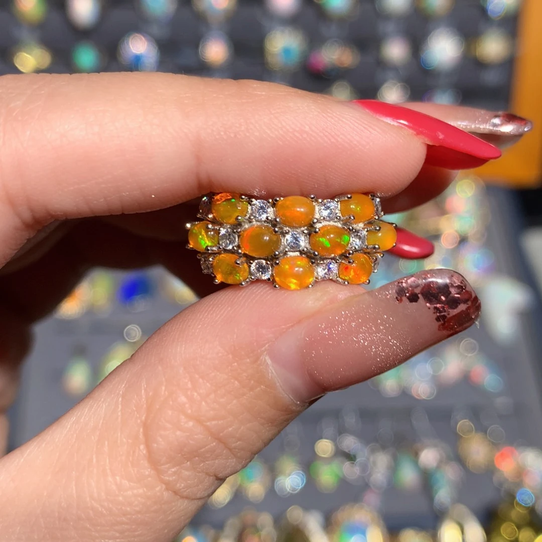 银S925镶嵌欧泊欧泊戒指y