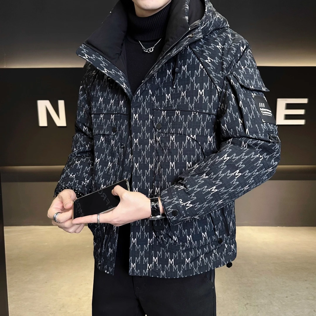 CQV冬季新款男士羽绒服连帽加厚白鸭绒外套潮牌痞帅修身保暖冬装