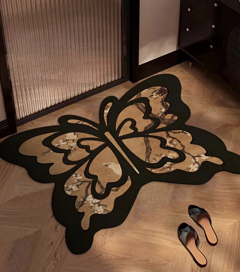 中古风蝴蝶异形硅藻泥浴室吸水速干地垫卫生间洗手台厨房防滑地垫