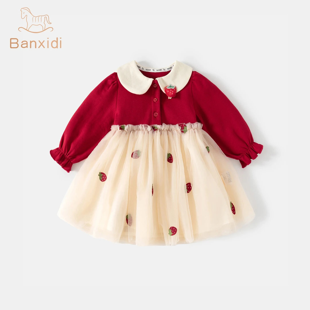 班喜迪女童连衣裙保暖新款洋气宝宝公主裙周岁礼服冬季儿童网纱裙