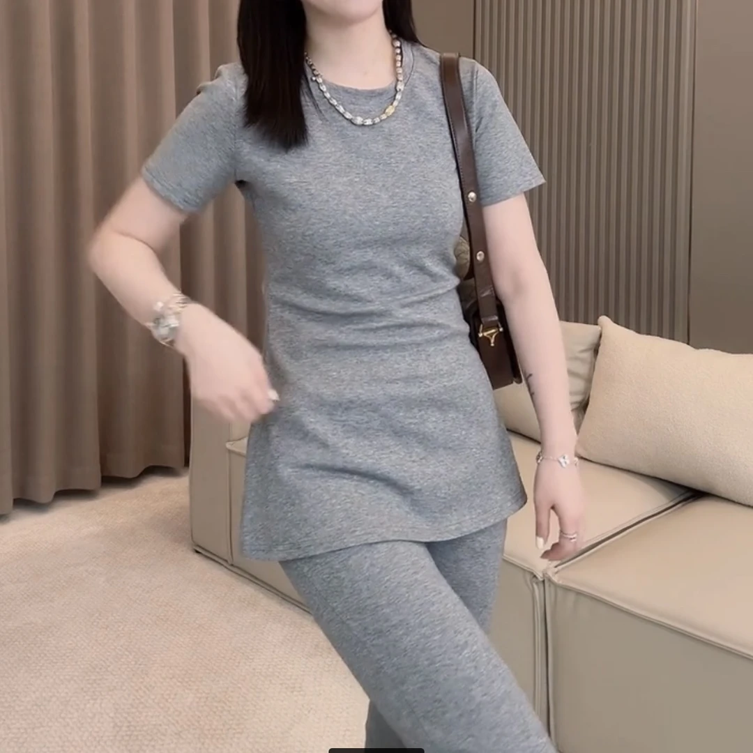 新款纯色短袖简约套装两件套