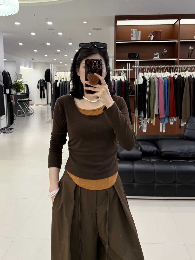 通勤女抗皱染色抗起球休闲风T恤修身纯色显瘦打底衫0150