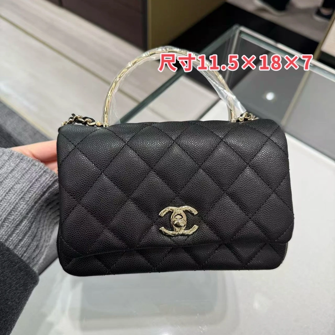 未使用 Chanel/香奈儿 25S 菱格金属手柄双C牛皮方胖子包