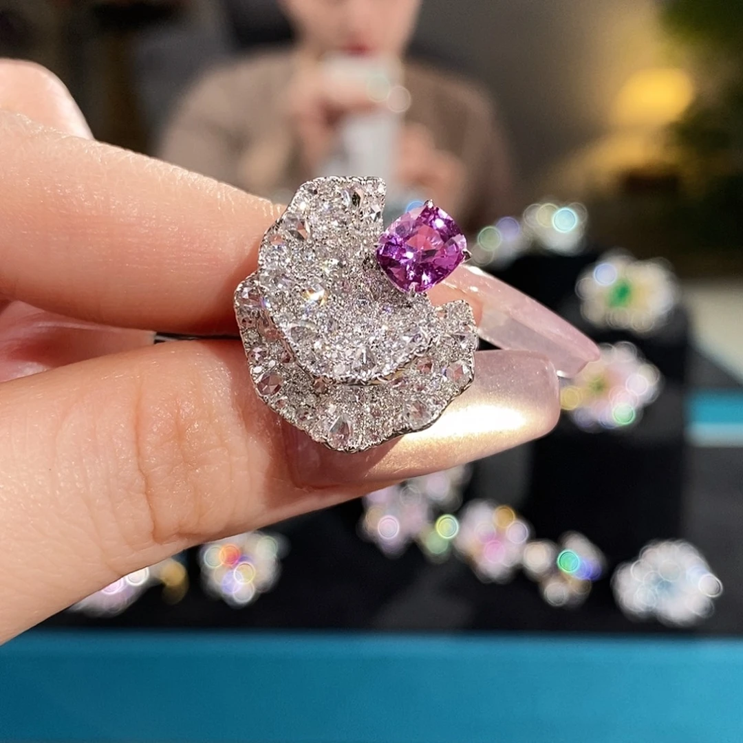 戒指18K金镶嵌彩色蓝宝石1.327ct无烧帕帕拉恰吉尔德