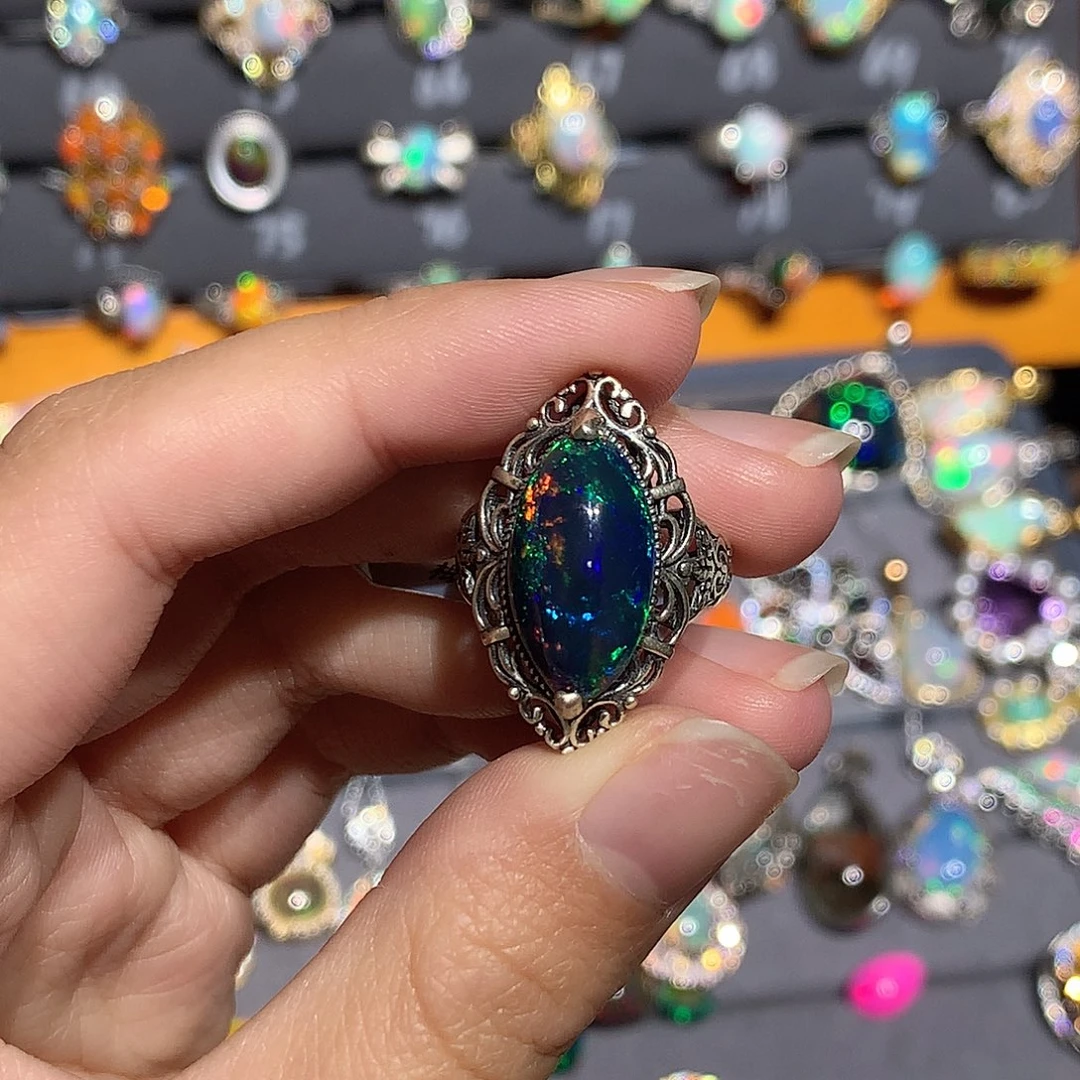 欧泊银S925镶嵌欧泊戒指y