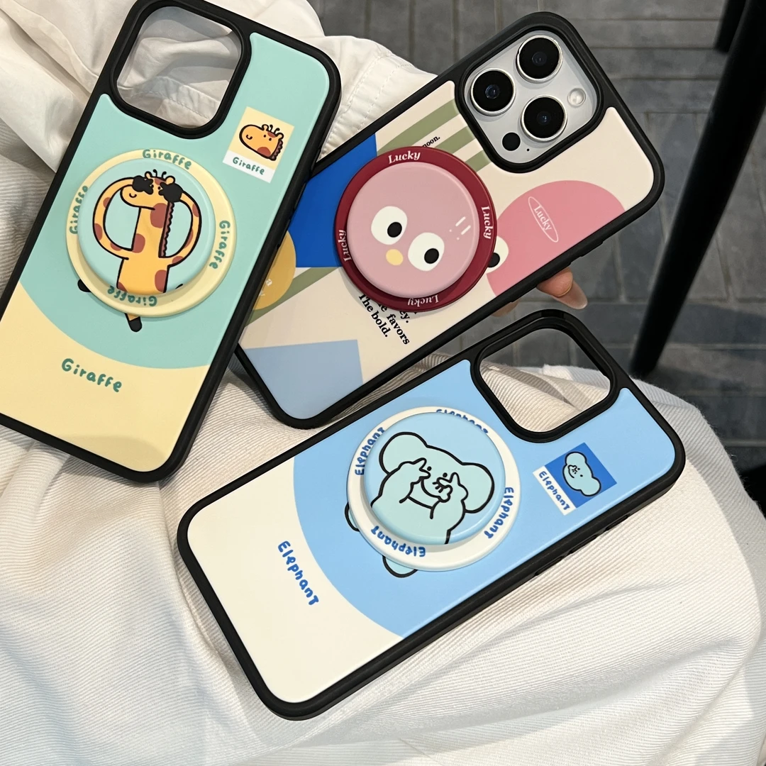 卡通动物小象长颈鹿搞怪表情磁吸防摔适用苹果iphone16pro手机壳