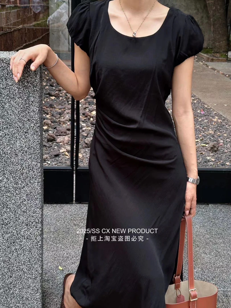 【BAI】夏季款U领显瘦修身洋气休闲连衣裙2508