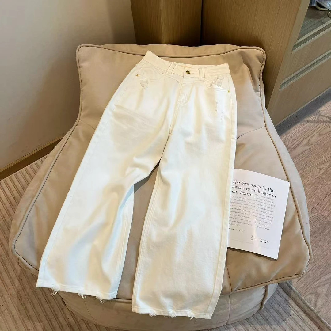 Barbie Siyu【宠爱裤】26898 夏季简约中高腰磨破直筒显瘦牛仔裤