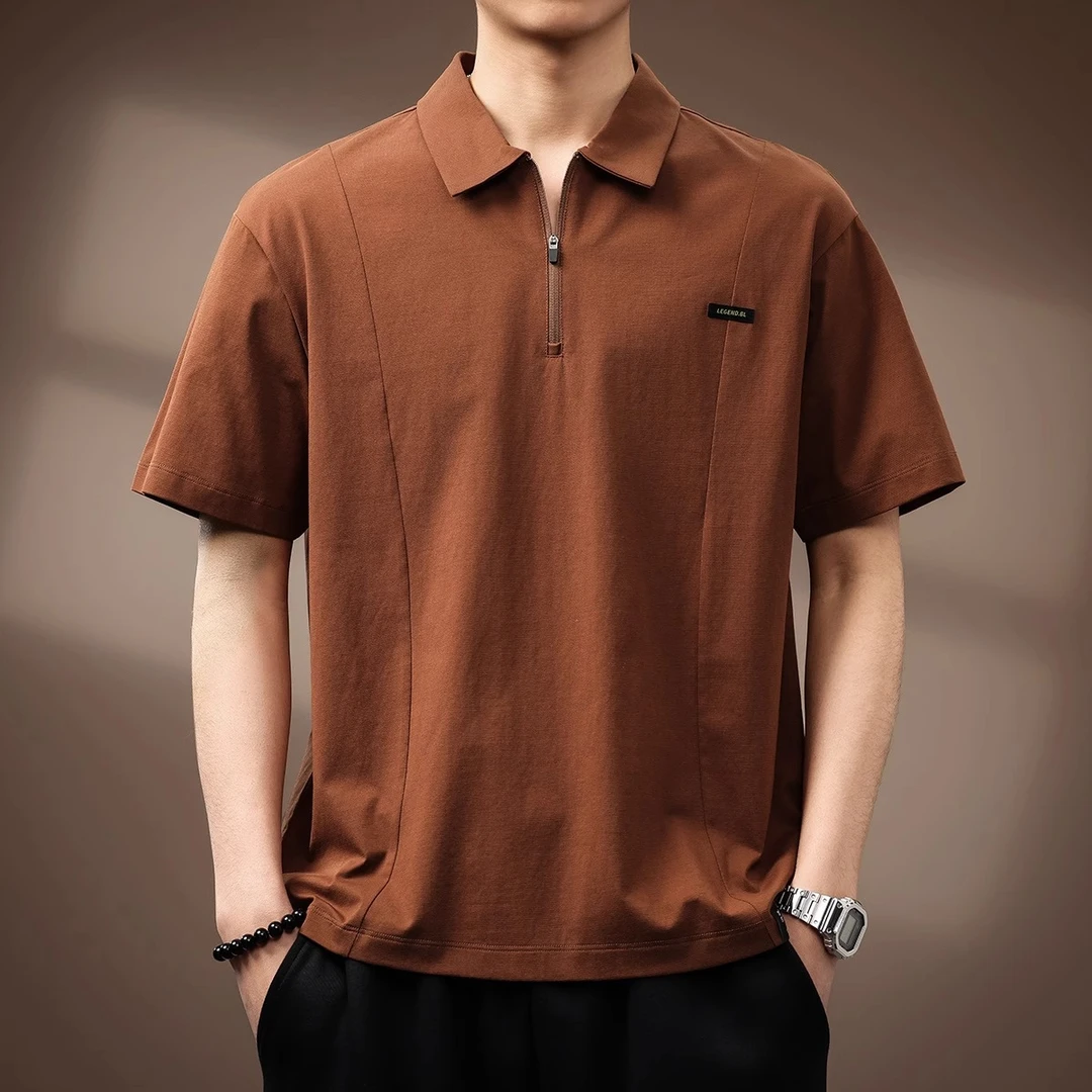 Leekody高端日系潮牌半拉链短袖Polo衫男夏季款宽松休闲半袖上衣