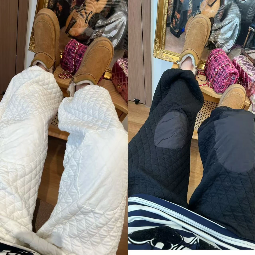 xxxwxz王希之  黑/白两色菱格压线补丁夹棉保暖阔腿棉裤#Z1353