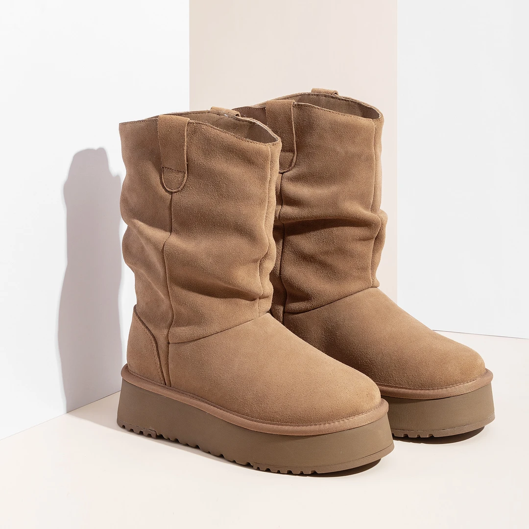 【堆堆靴】中筒桑坡雪地靴厚底100%羊皮一体2025新款冬季女款爆款