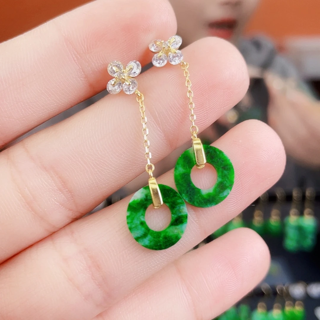 翡翠银S925镶嵌耳饰