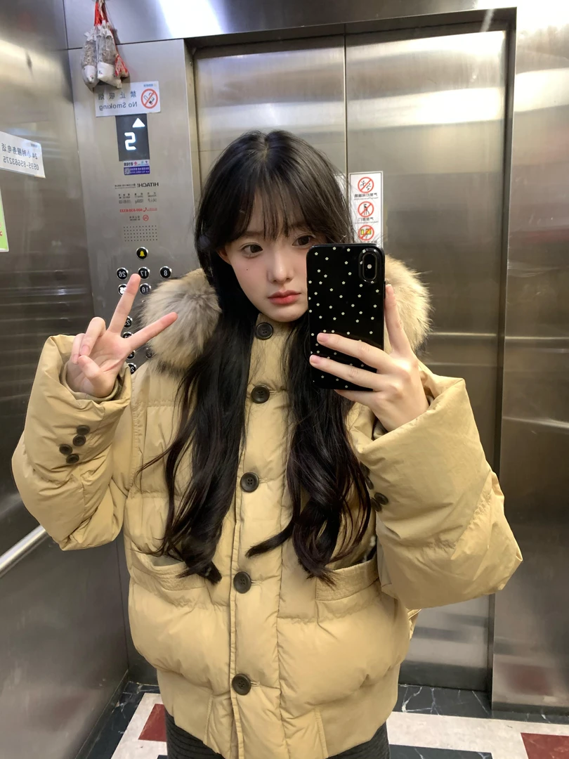 2025秋季新款韩系慵懒美式气质棉服外套毛领长袖加厚保暖卡其上衣