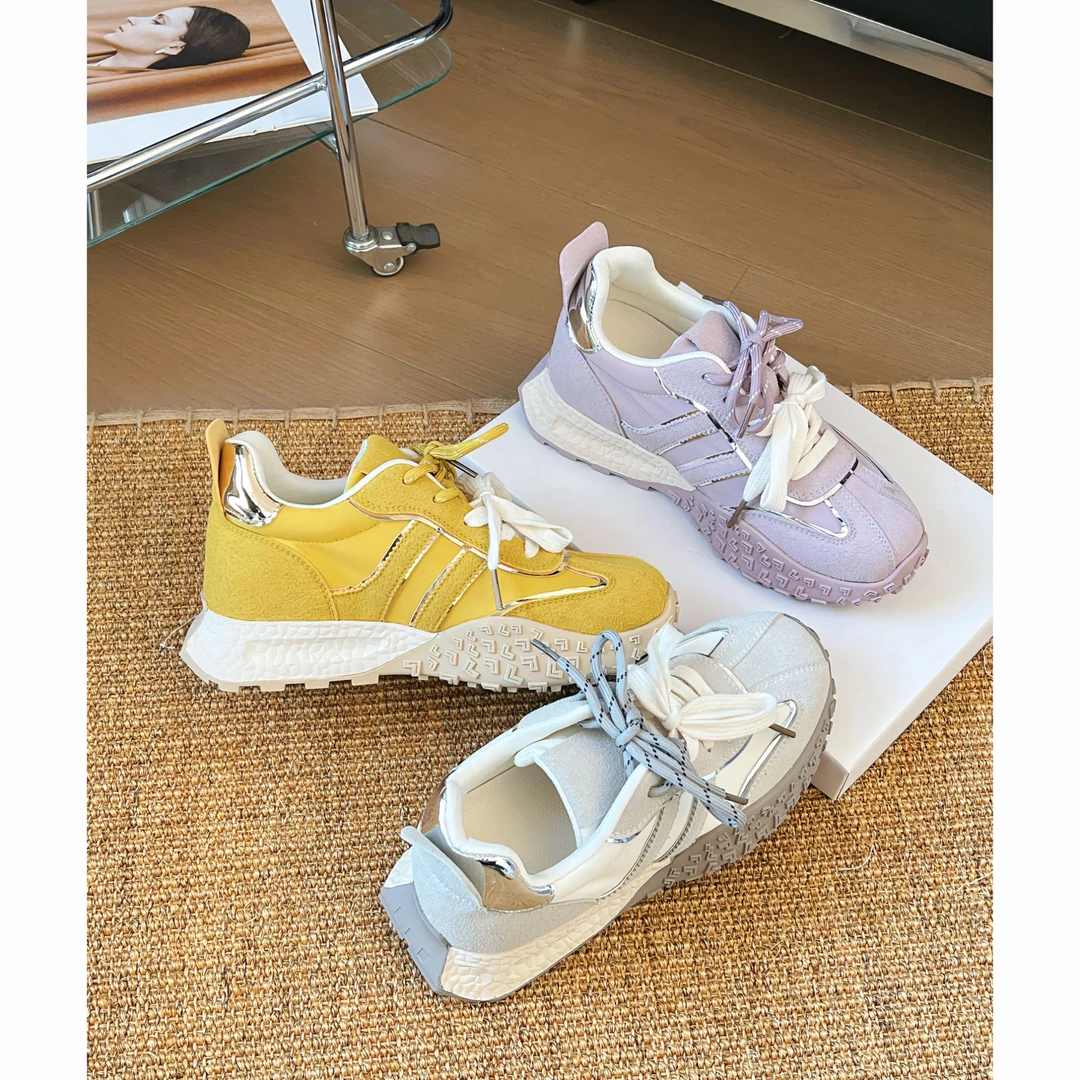 春夏新款平底德训鞋女4cm运动休闲鞋爆款厚底阿甘鞋女鞋