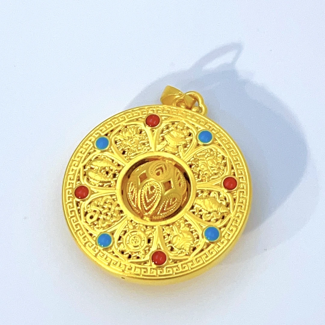 珐琅彩5D微轻八宝罗盘黄金吊坠克轻显大