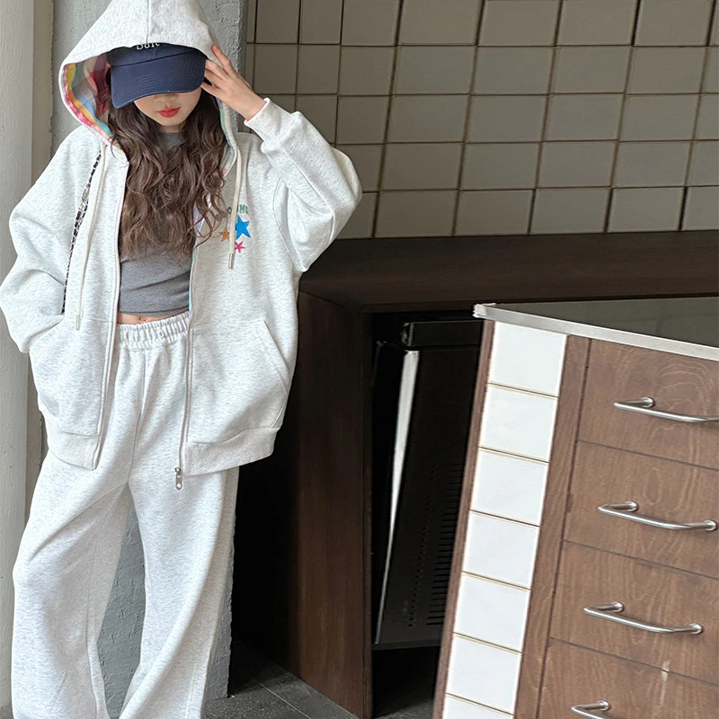 女童套装秋装2025新款洋气大童运动服秋季穿搭连帽外套卫裤两件套