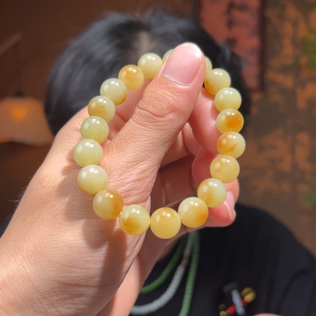 未镶嵌手串和田玉黄口带糖一口糖卡10