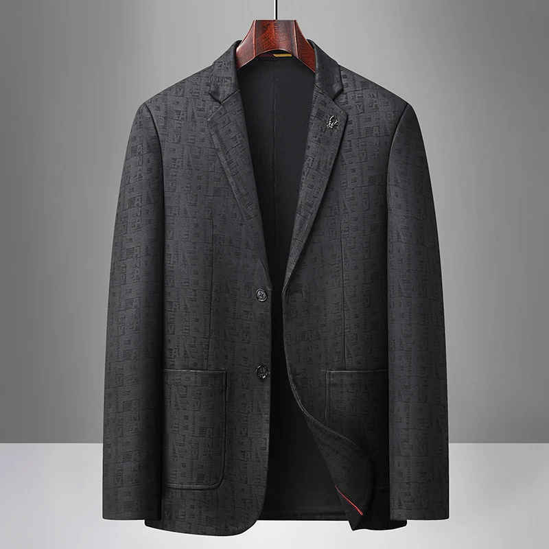 高端大码男士商务西装秋季薄款格纹西服上装时尚休闲修身格子纯色