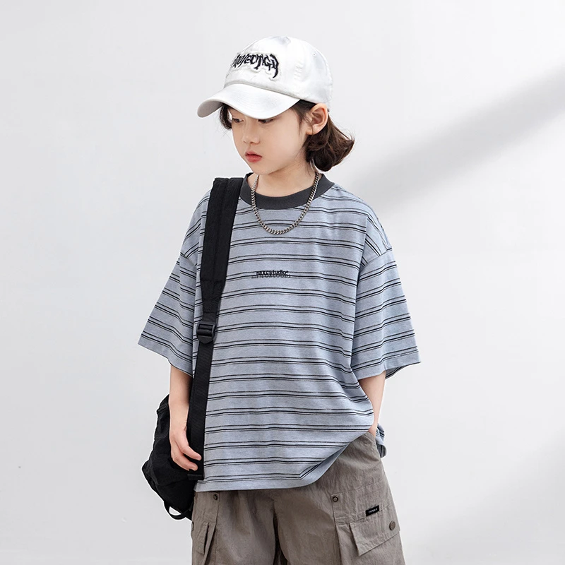 男童短袖t恤2025新款儿童夏季薄款男孩夏装大童纯棉条纹体恤上衣T