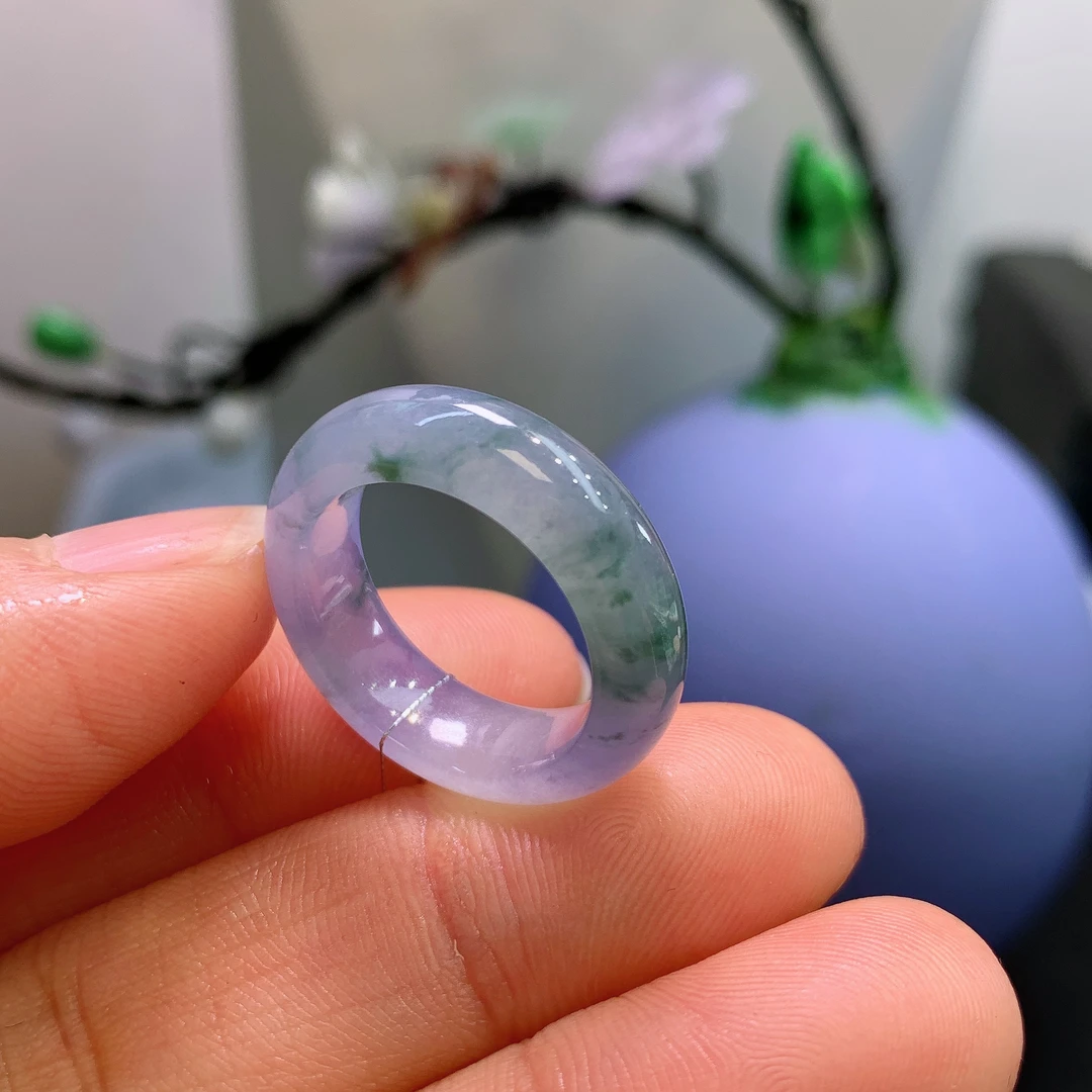 13-14圈口缅甸天然翡翠A货冰紫罗兰莫奈花园戒指A283#