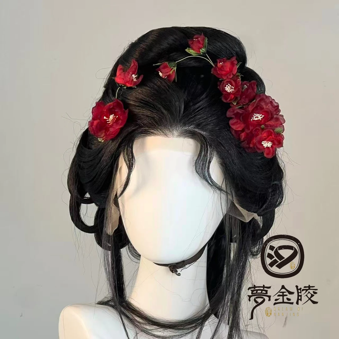 梦金陵红玫瑰烫花发饰少女发簪民族风红色古风