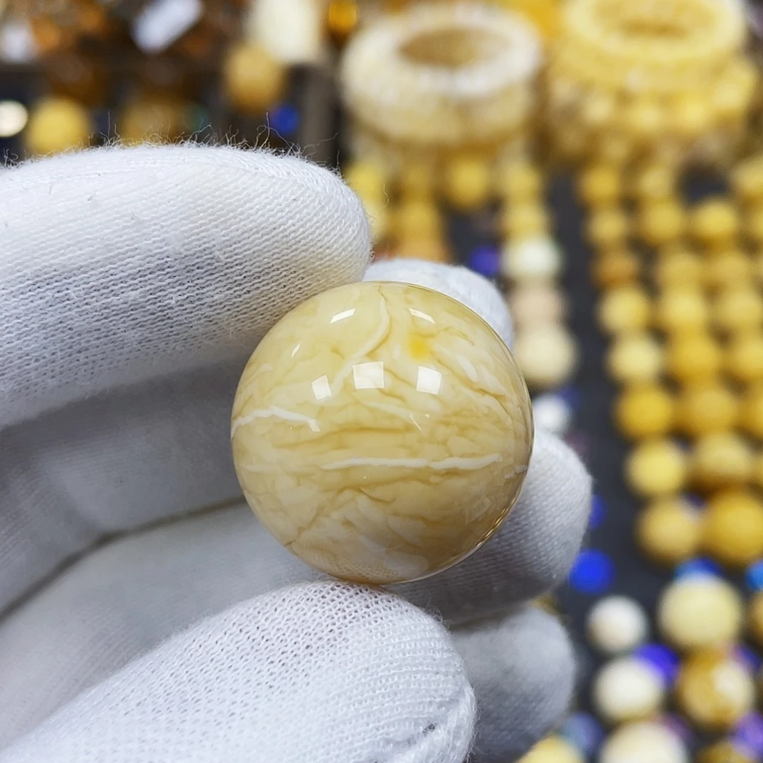 蜜蜡珠宝奇石未镶嵌22.4mm石膏千层蜡｜圆珠·段掌柜