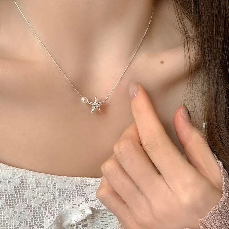 钛钢仿珍珠项链 海星项链女个性简约百搭气质时尚颈链锁骨链