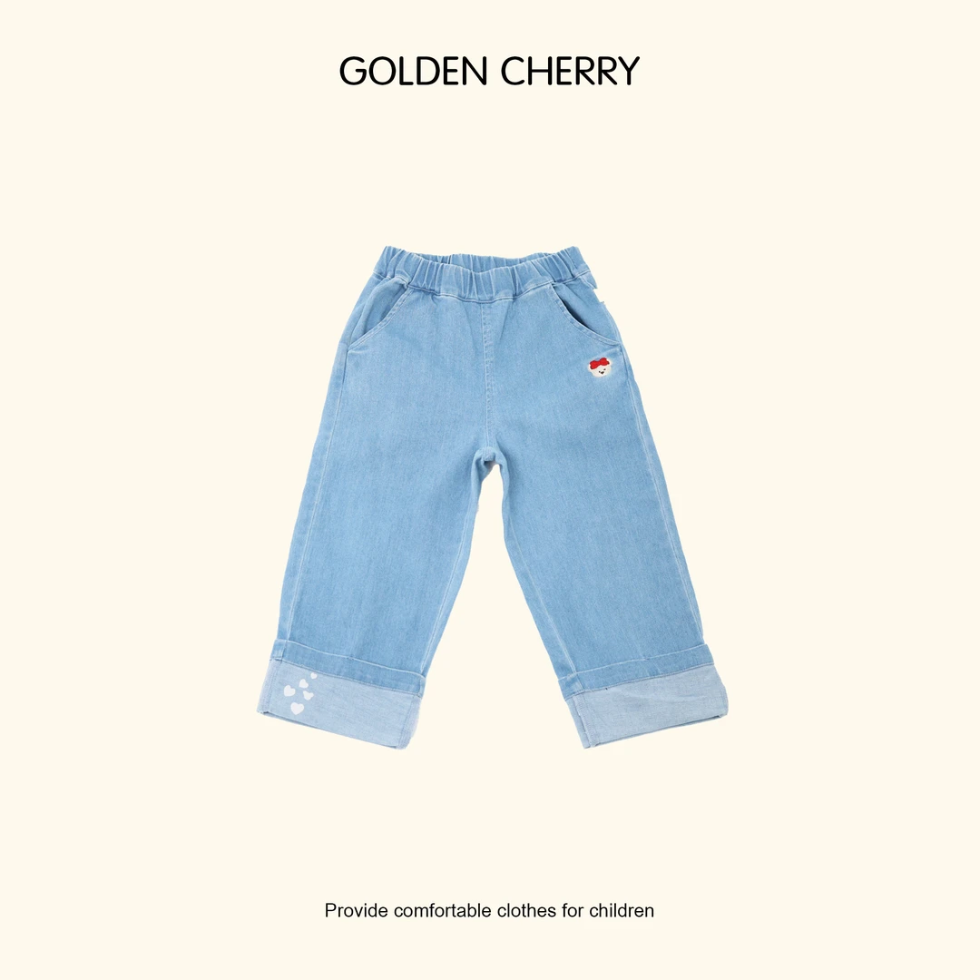 6【Golden cherry】儿童红蝴蝶结小熊刺绣爱心牛仔裤JYT1040