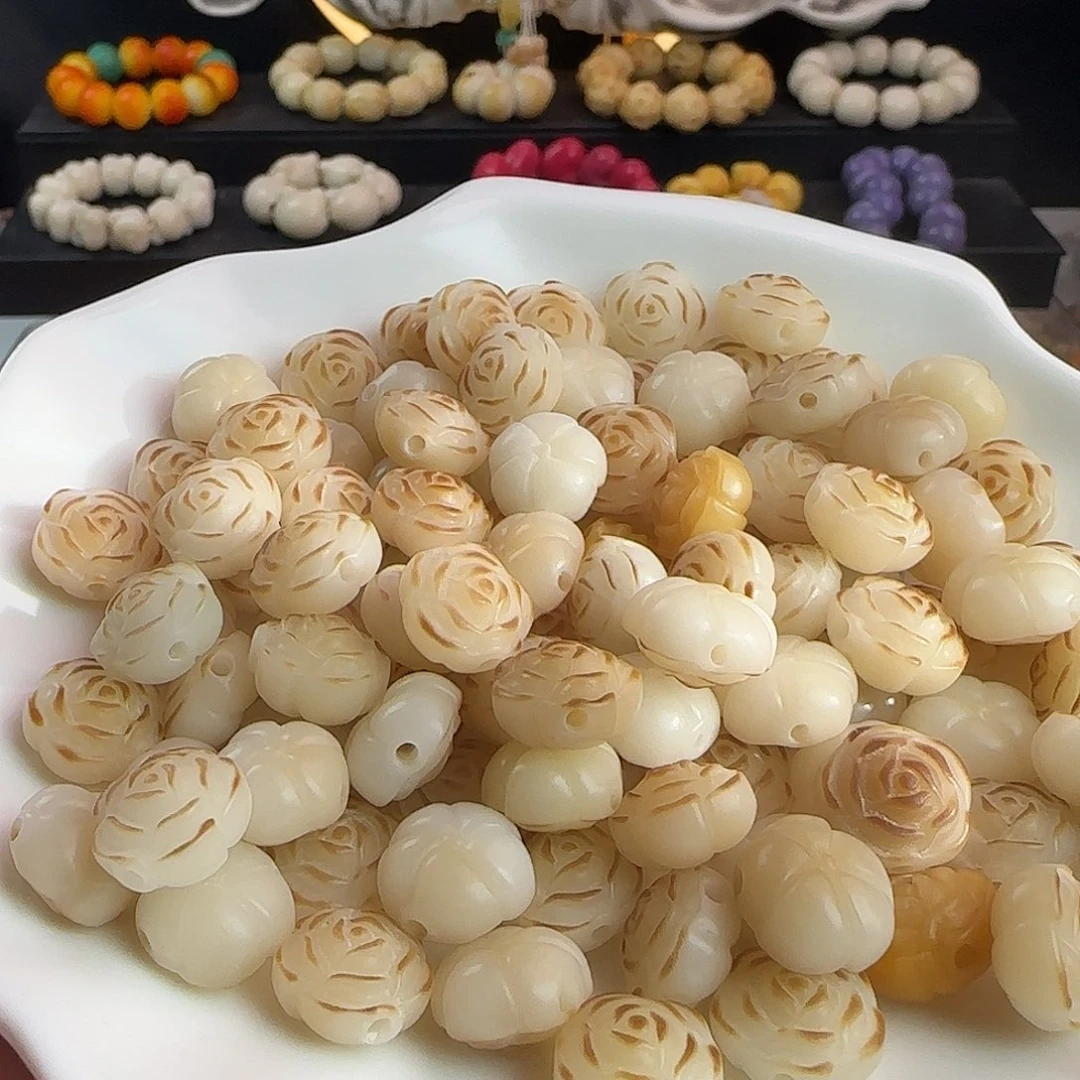 菩提根/象牙果手串卡12炭烤山茶花30颗