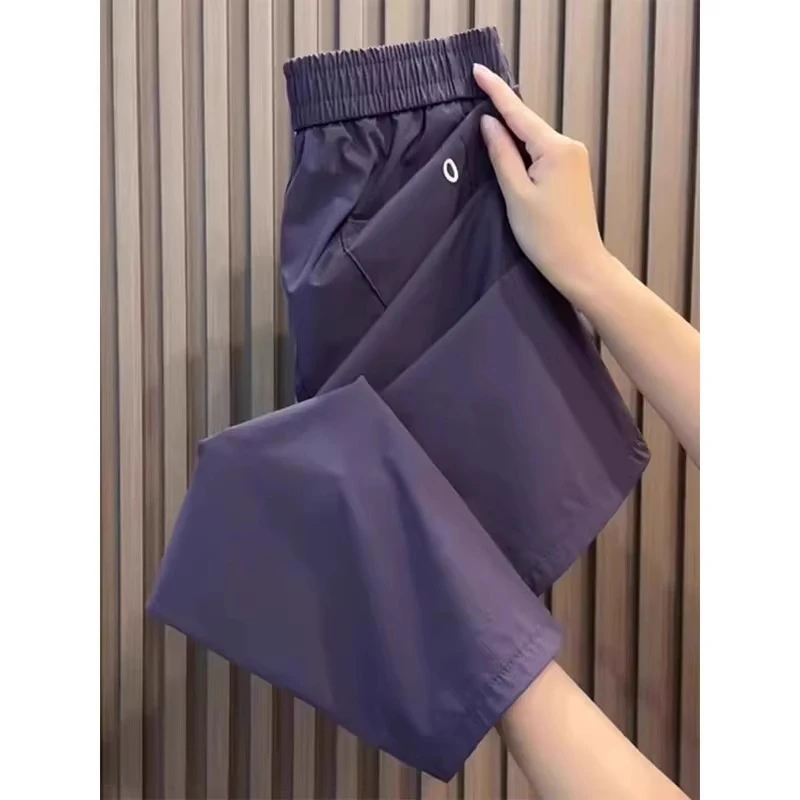 冰丝速干九分裤女2025夏季薄款运动裤小个子高腰八分哈伦萝卜裤潮