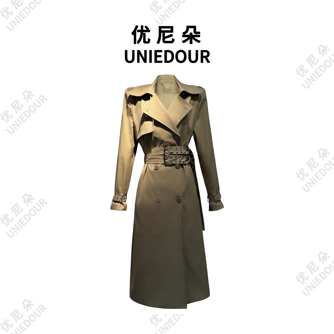 UNIEDOUR/优尼朵2025春季欧洲站时尚收腰流行风衣女修身外套7817