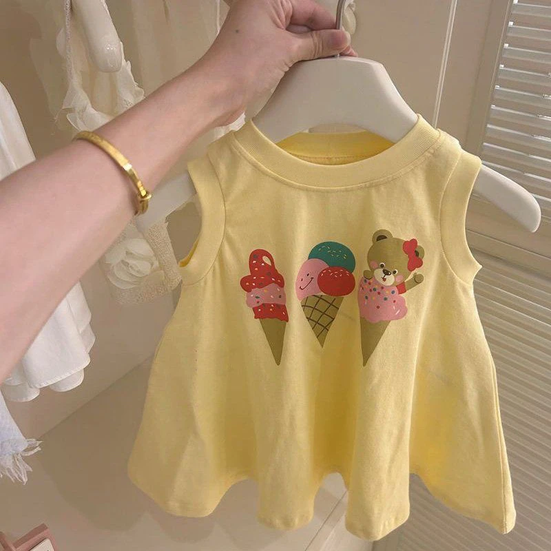 夏季女童裙子2025新款洋气可爱印花连衣裙宝宝纯棉时髦百搭背心裙