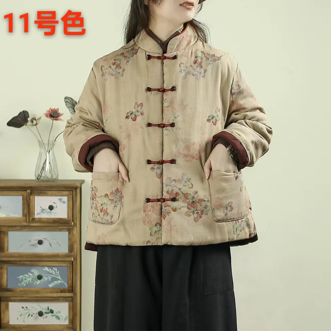 310#【寄春】上衣长袖2025新款中国风复古立领花纹厚款唐装棉服气质