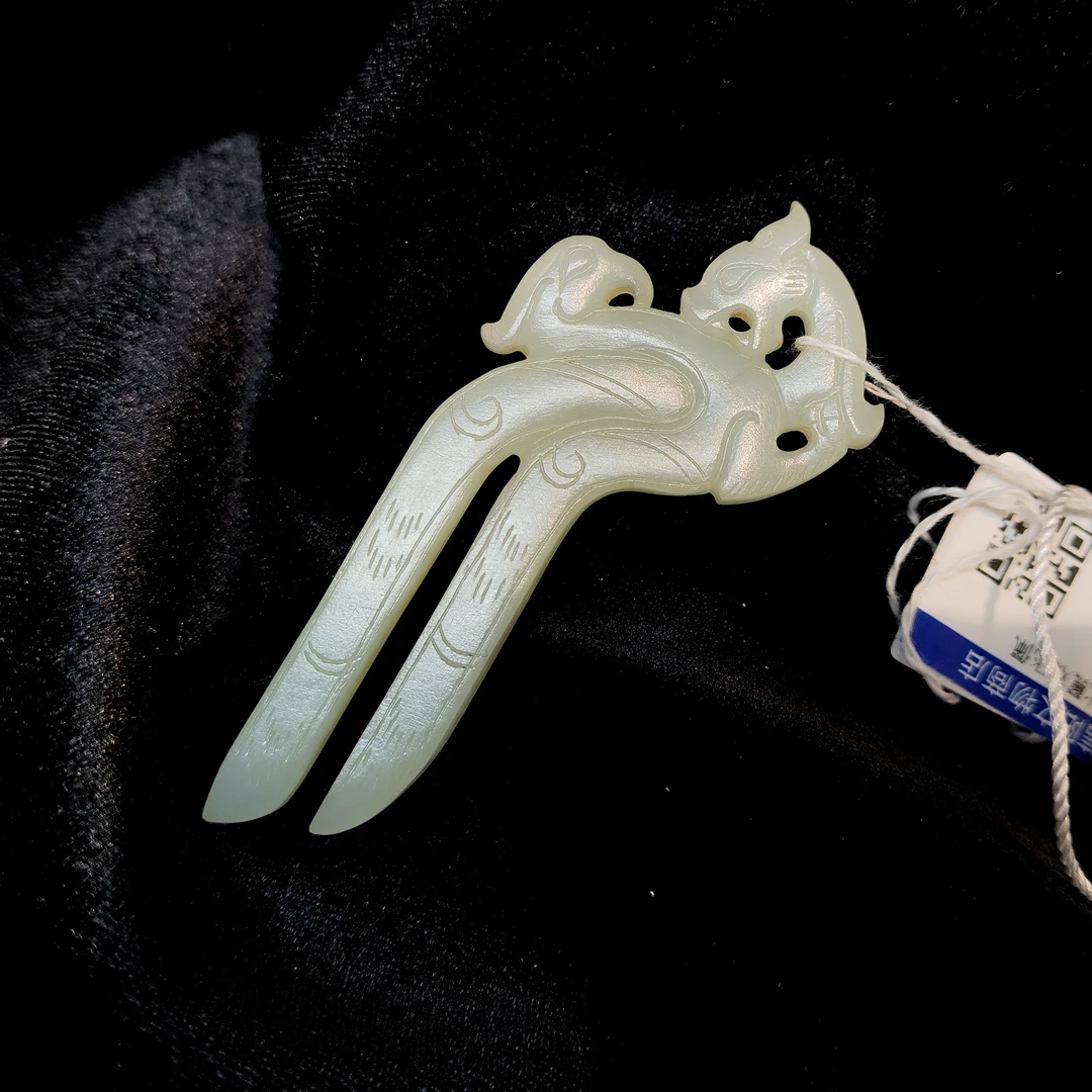 (三森)--8A012883 和田白玉雕比翼双飞佩