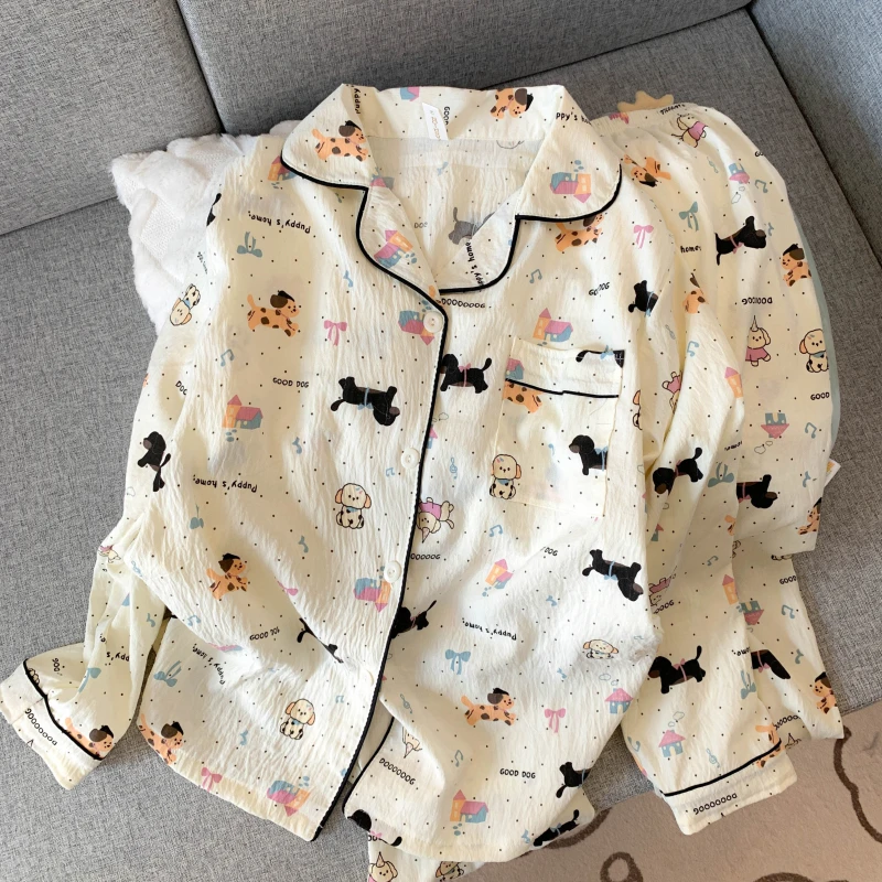 新款云朵棉女睡衣长袖春秋季可爱大码薄款宽松可外穿家居服套装