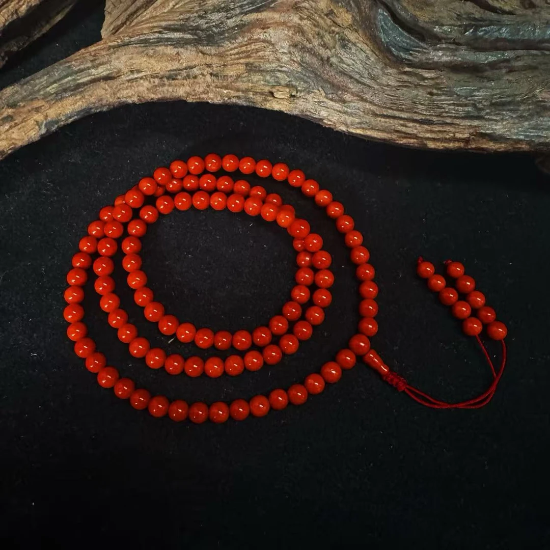 碧海丹心-天然沙丁红珊瑚108珠手串-10022