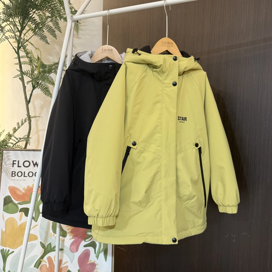 1694【现货】女童软壳加绒加厚软壳防风防水连帽外套新款女大童冬装