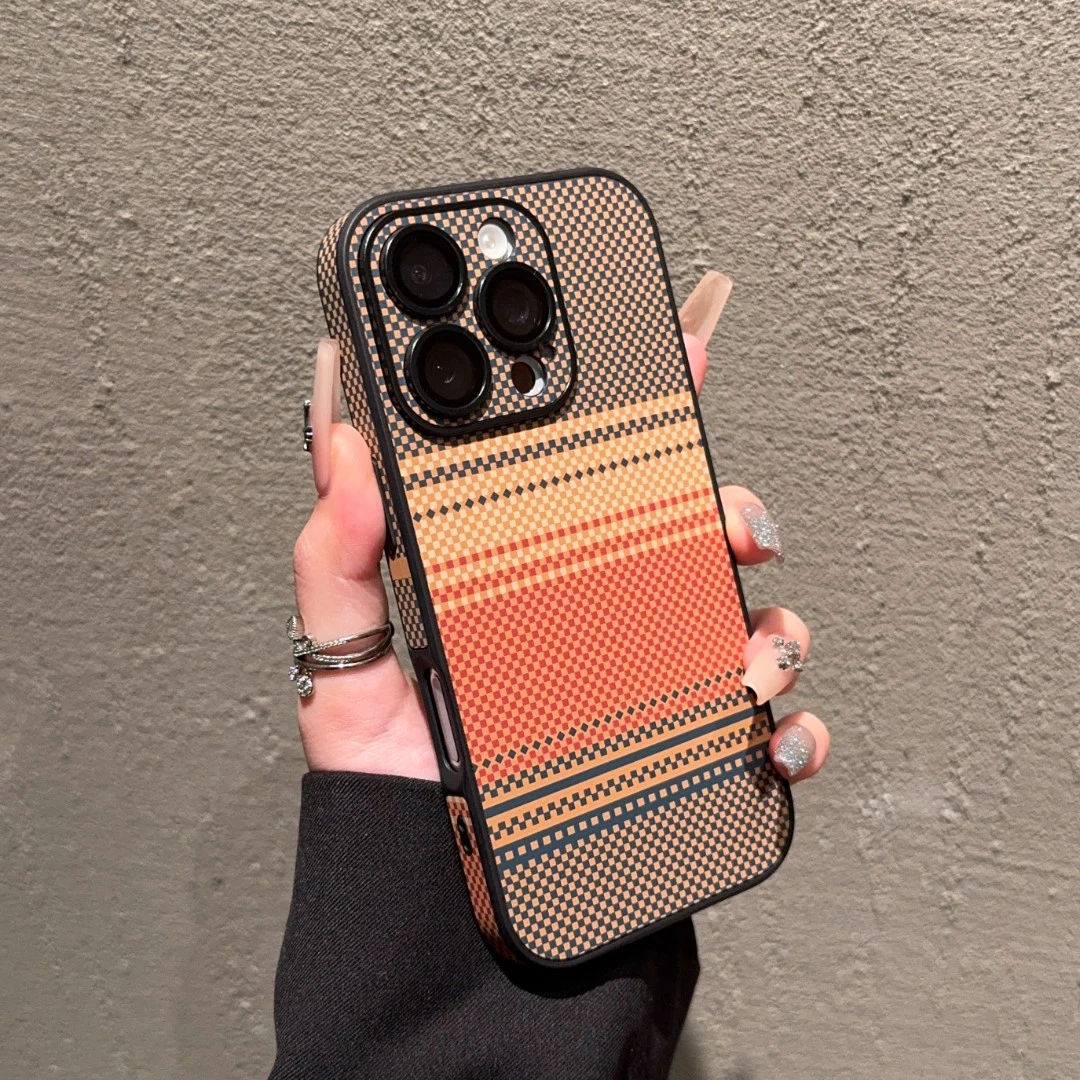 凯夫拉纹全包镜头膜质感商务适用iPhone16/15手机壳苹果14/13硬壳