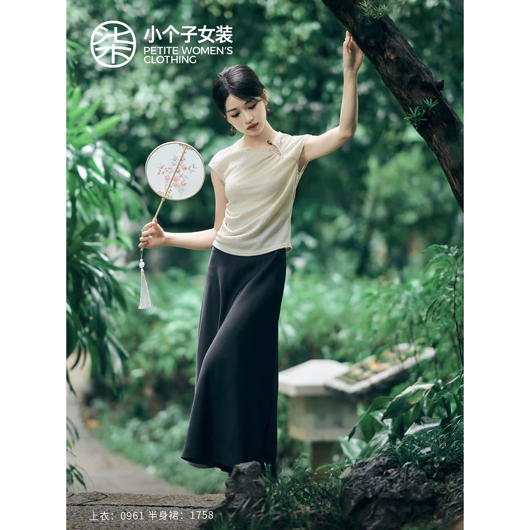 【柒量一裁】0961小个子新中式小飞袖独特扣点缀古韵雅致短袖上衣女