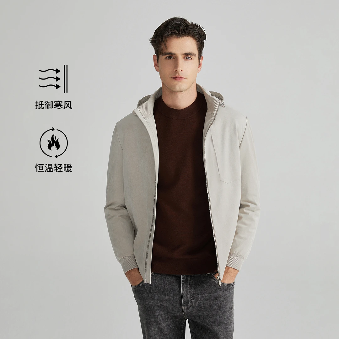 Satchi沙驰男士秋冬羽绒服白鹅绒舒适保暖连帽简约意式长袖外套