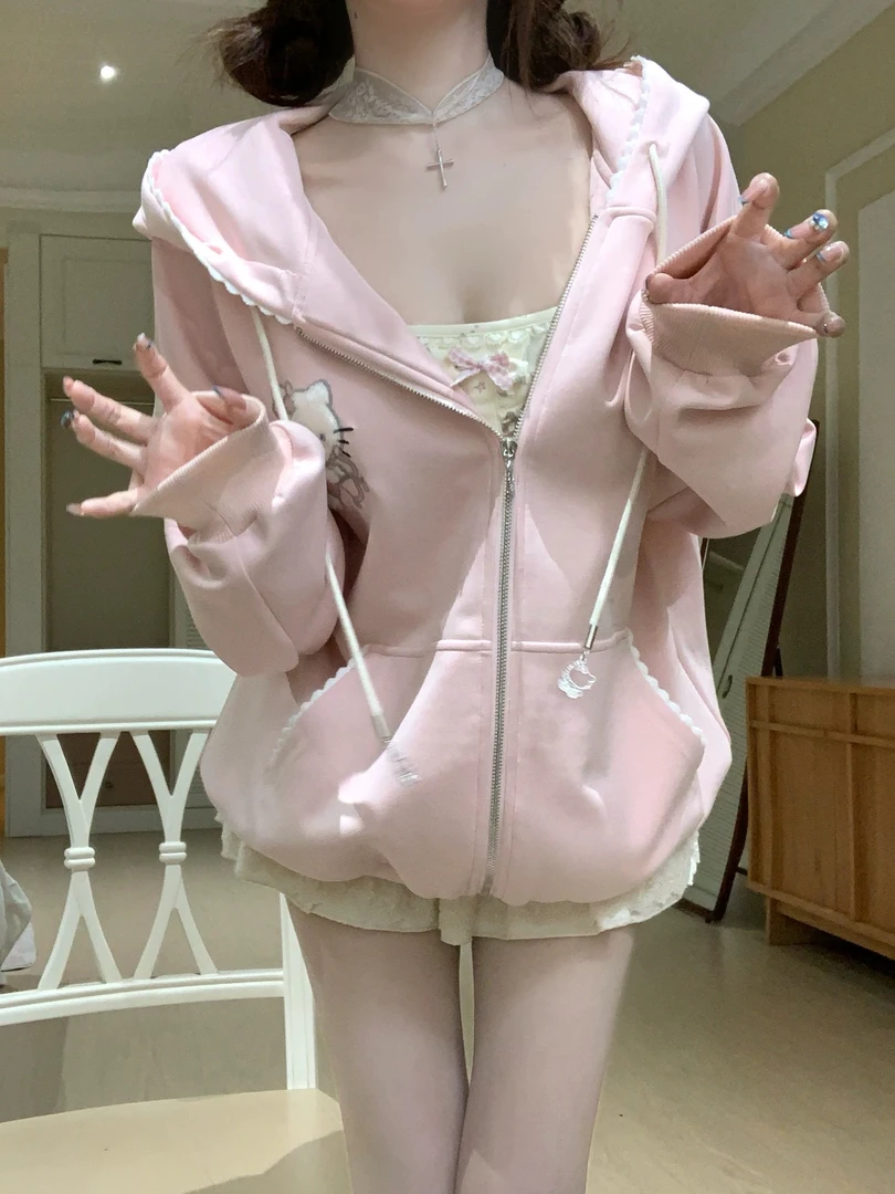 女小众ins连帽宽松薄款拉链开衫卡通动漫韩版卫衣休闲百搭