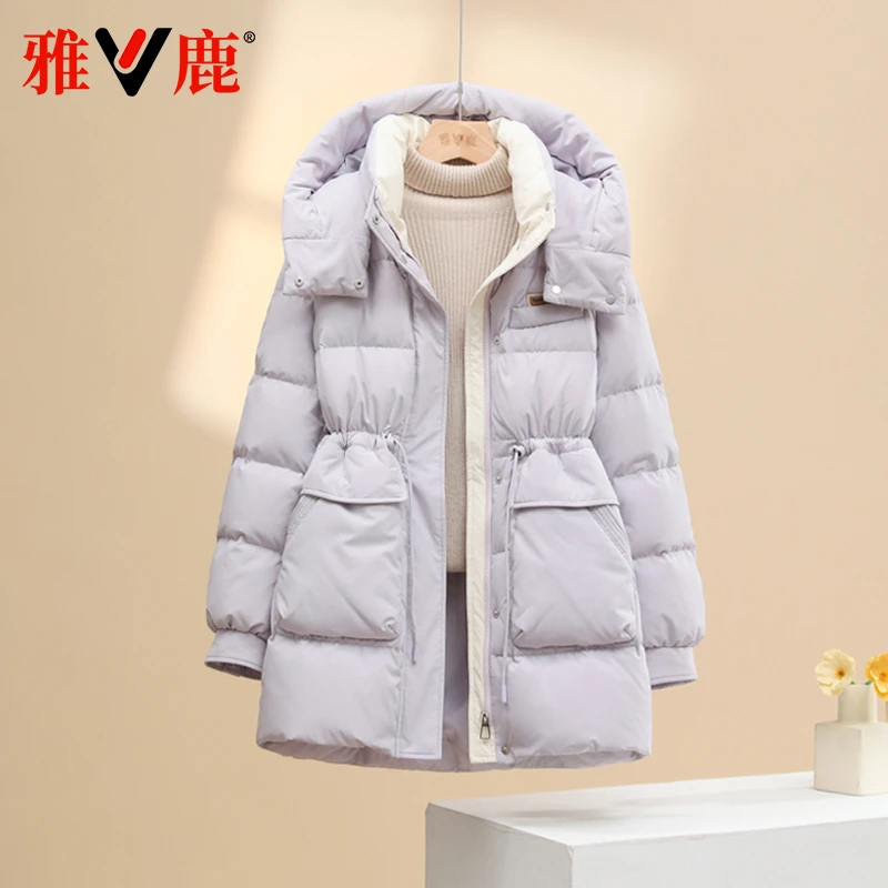雅鹿2025新款羽绒服女中长款收腰脱卸帽保暖加厚休闲时尚冬季外套