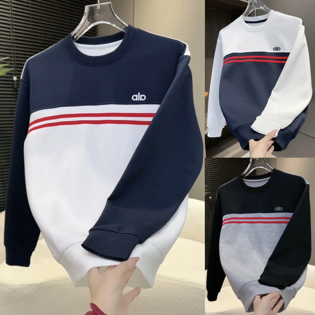 秋季新款拼色条纹运动休闲圆领卫衣男士时尚宽松百搭套头长袖上衣