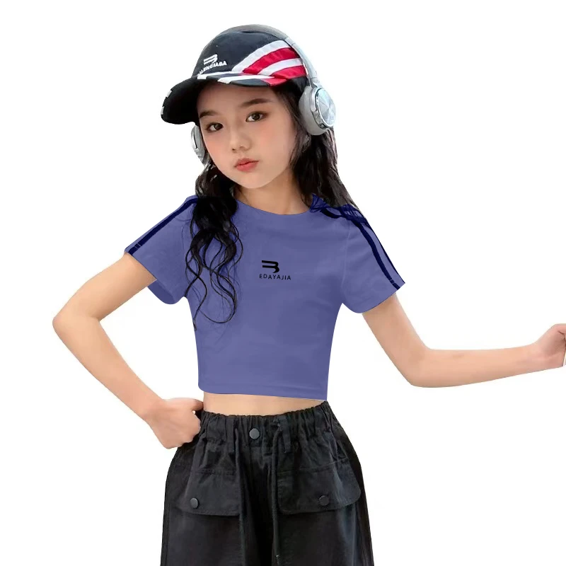 女童短款修身T恤夏季童装时髦小女孩字母短袖中大童洋气时尚上衣