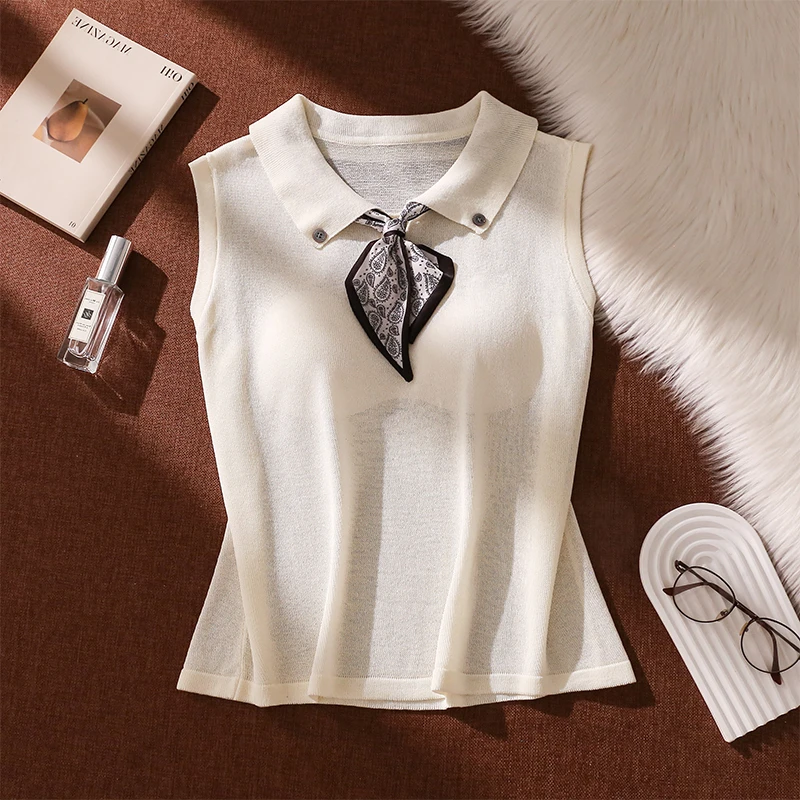 翻领针织吊带背心女夏季外穿宽松显瘦设计感小众打底T恤无袖上衣